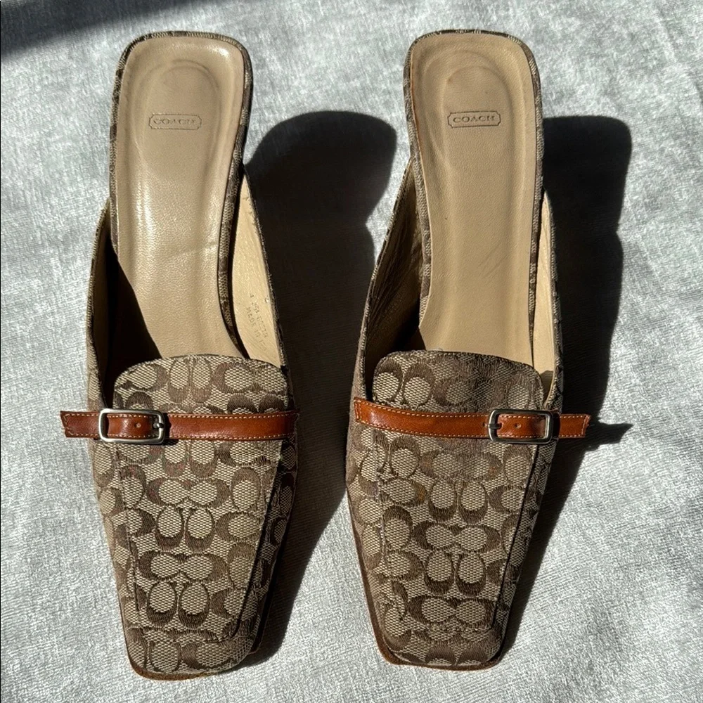 Coach Brown Signature Mules with Rounded Toe (8)